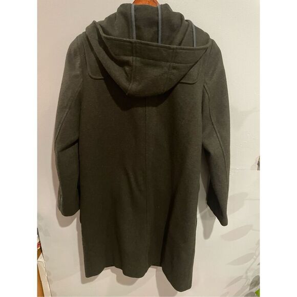 Women’s Wool Pea Coat- Bossini-Sz5 Juniors Olive Green Knee Length Hooded Womens - Picture 7 of 8